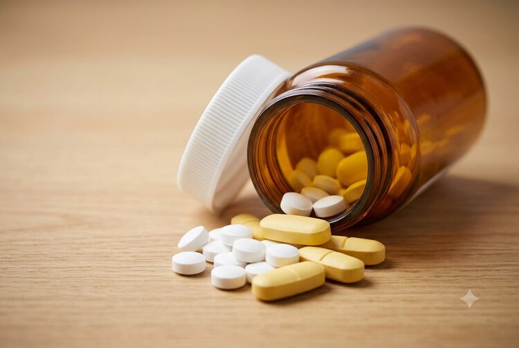 Prescription bottle with mixed tablets