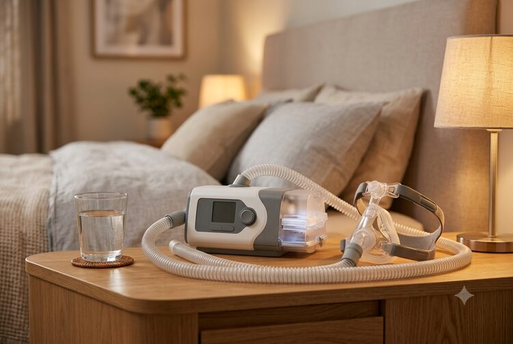 CPAP machine on a bedside table