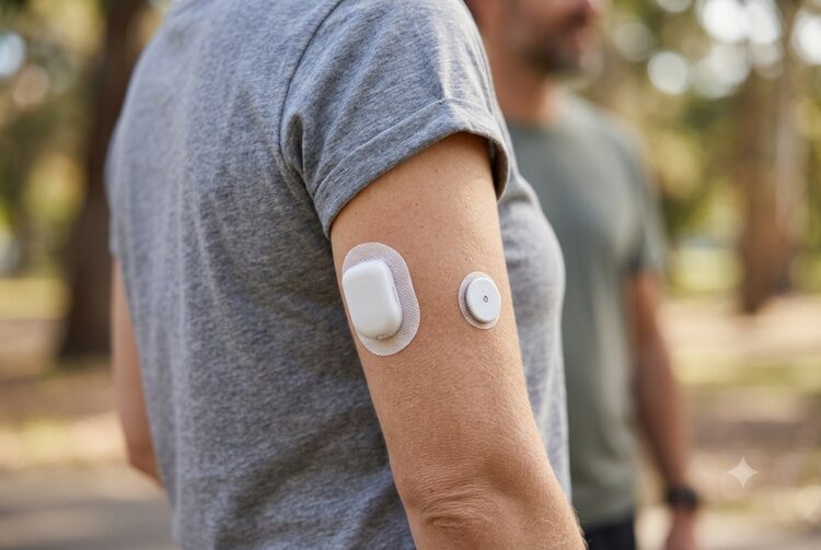 Insulin pump and glucose sensor on an arm