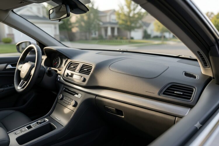 Compact car dashboard with passenger airbag cover