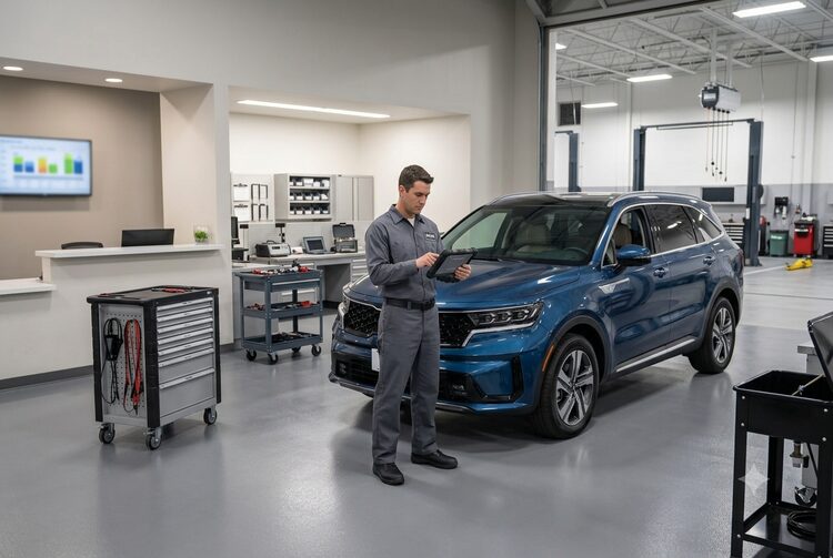 Kia SUV in a service bay