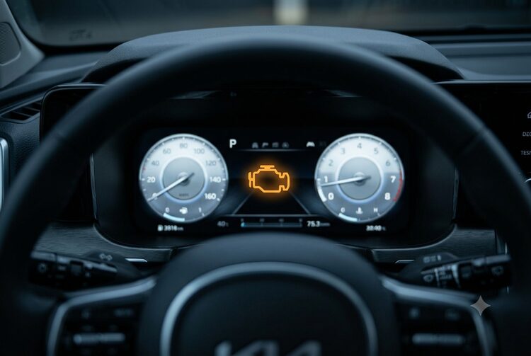 Engine with a warning light on the dash