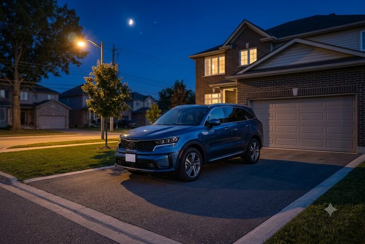 SUV parked outdoors at night